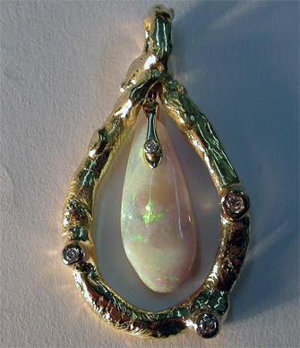 Fused metal free-form opal pendant