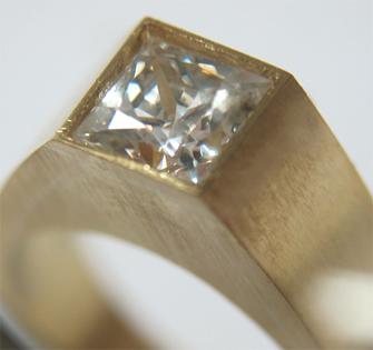 Flush setting of square gemstone in plate ring explained